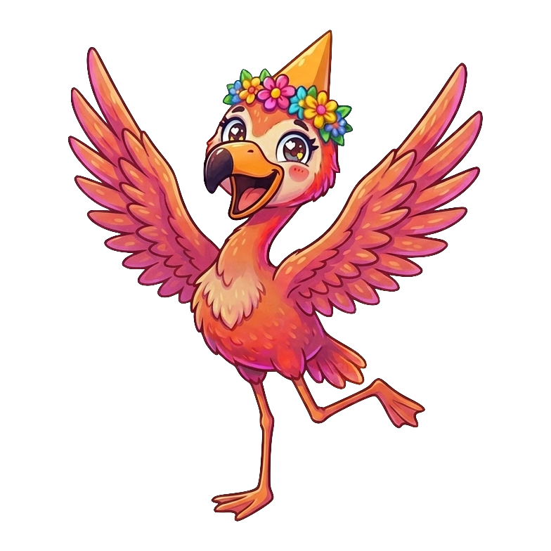 Mango the Flamango celebrating